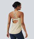 Halara UltraSculpt™ Round Neck Crisscross Back Running Tank Tops DD-F Cups - Almond Milk