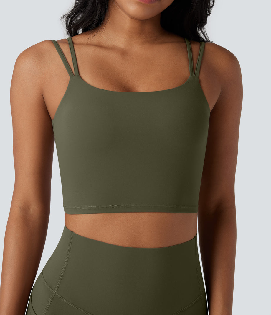 Halara UltraSculpt™ Double Straps Twisted Backless Cropped Yoga Tank Top - Grass Grey Green