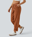 Mid Rise Zipper Pocket Corduroy Casual Pants - Baked Clay