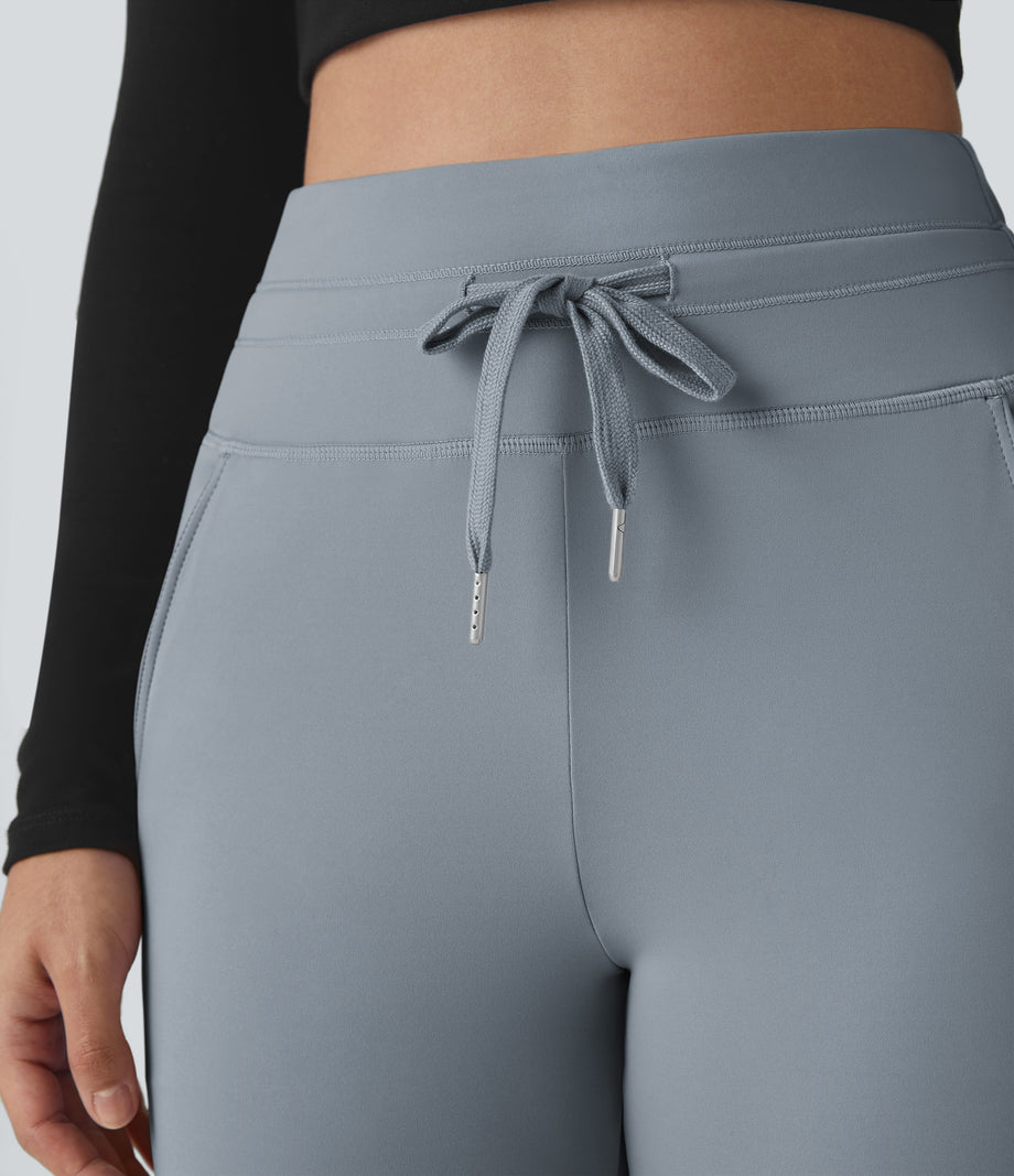 SoftlyZero™ Plush High Waisted Drawstring Pocket Plain Full Length Joggers - Tradewinds