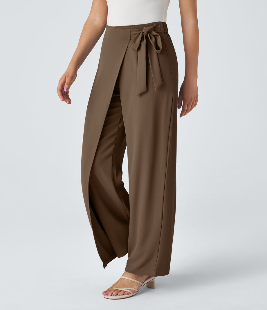 Halara Flex™ High Waisted Tie Side Wide Leg Work Pants - Teak