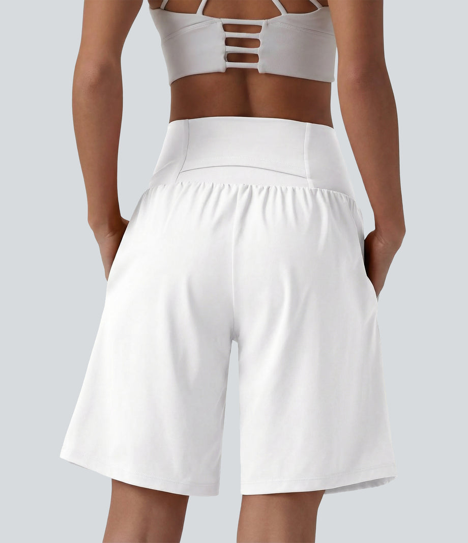 SoftlyZero™ Airy Super High Waisted 2-in-1 Cool Touch Yoga Shorts 9" with Pockets - White