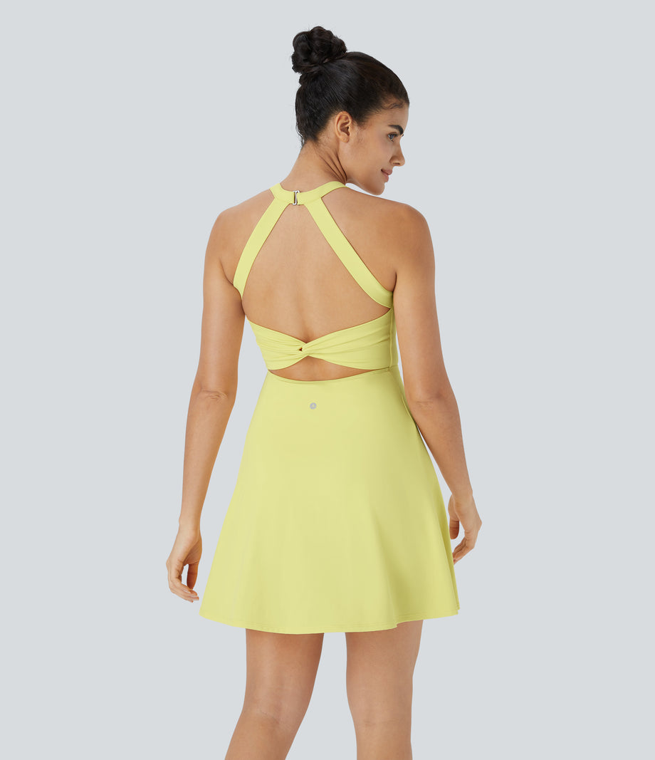 Flare Mini Dance Active Dress-Longer Length - Yellow Pear