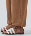 Crossover High Waisted Pocket Drawstring Casual Joggers - Pumpkin Orange Floral Yarn