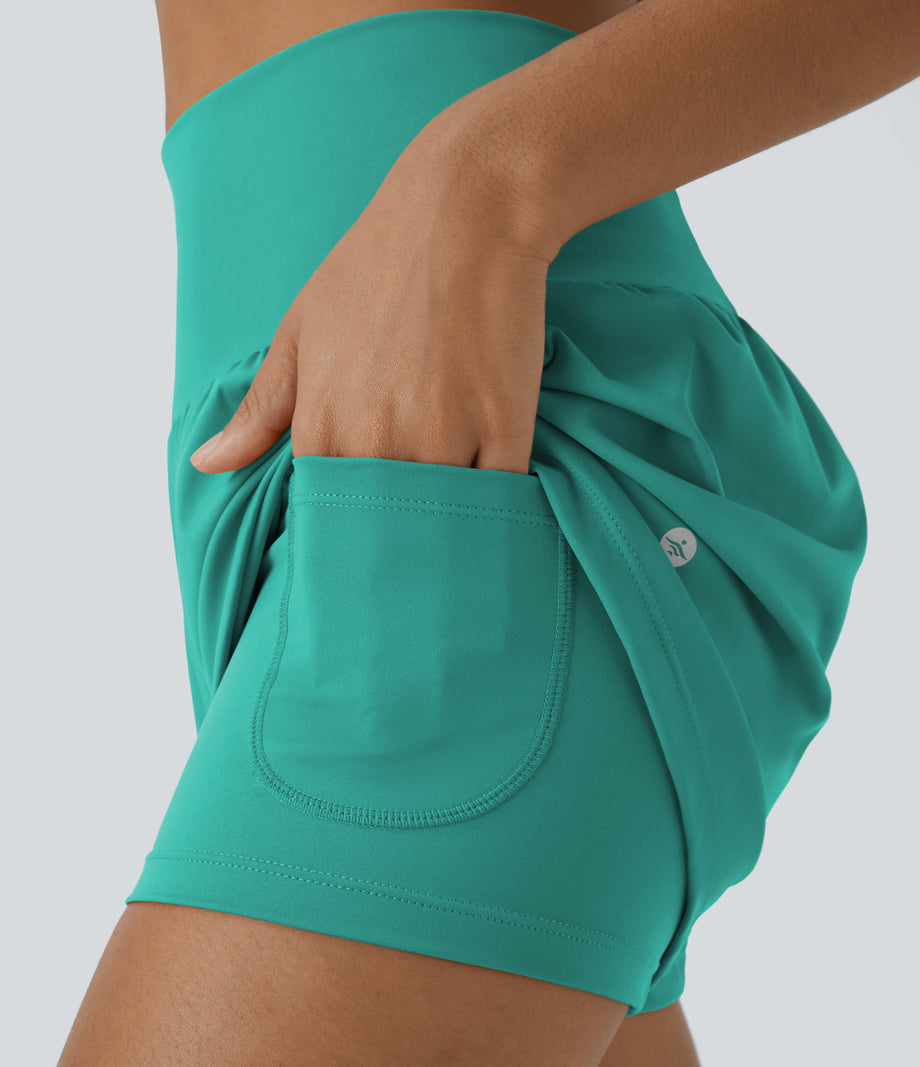 SoftlyZero™ Airy Super High Waisted 2-in-1 Cool Touch Yoga Shorts with Pockets - Waterfall