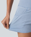 Halara Flex™ High Waisted Tummy Control Curved Hem Skinny Denim Casual Shorts with Pockets - Ice Water Denim