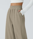 High Waisted Pocket Straight Leg Baggy Mop Corduroy Casual Pants - Crockery