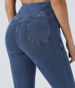Halara Flex™ High Waisted Crossover Pocket Washed Casual Jeans - Washed Denim Bleached Blue
