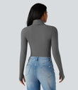 Halara HeatCore Turtleneck Long Sleeve Thumb Hole Casual Warming Top - Steel Gray