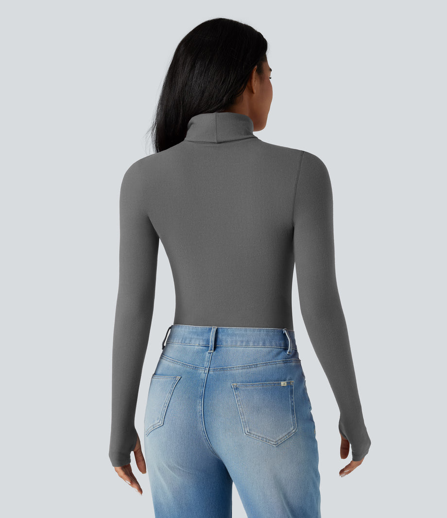 Halara HeatCore Turtleneck Long Sleeve Thumb Hole Casual Warming Top - Steel Gray