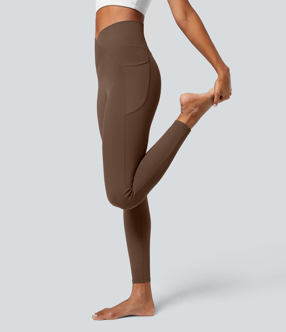 SoftlyZero™ Crossover Pocket Plain Leggings-UPF50+ - Soft Silt