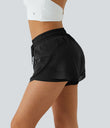 Mid Rise Drawstring Contrast Mesh 2-in-1 Flowy Running Shorts 3'' - Black