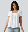 Square Neck Short Sleeve Casual Top - White
