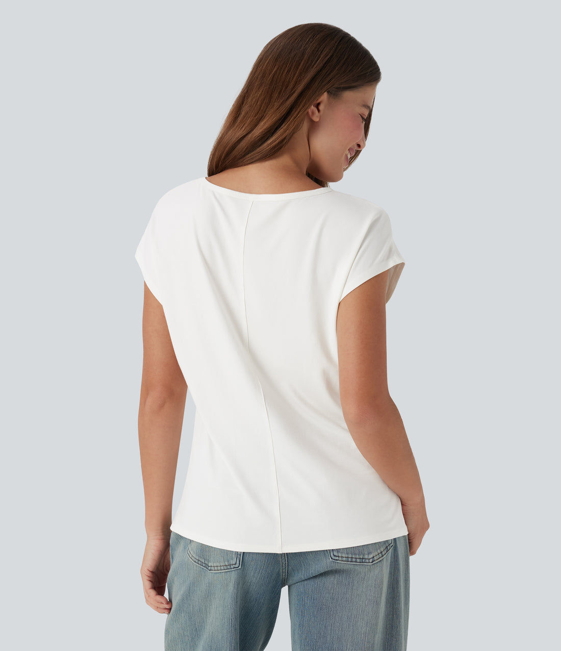V Neck Short Sleeve Casual T-Shirt - White