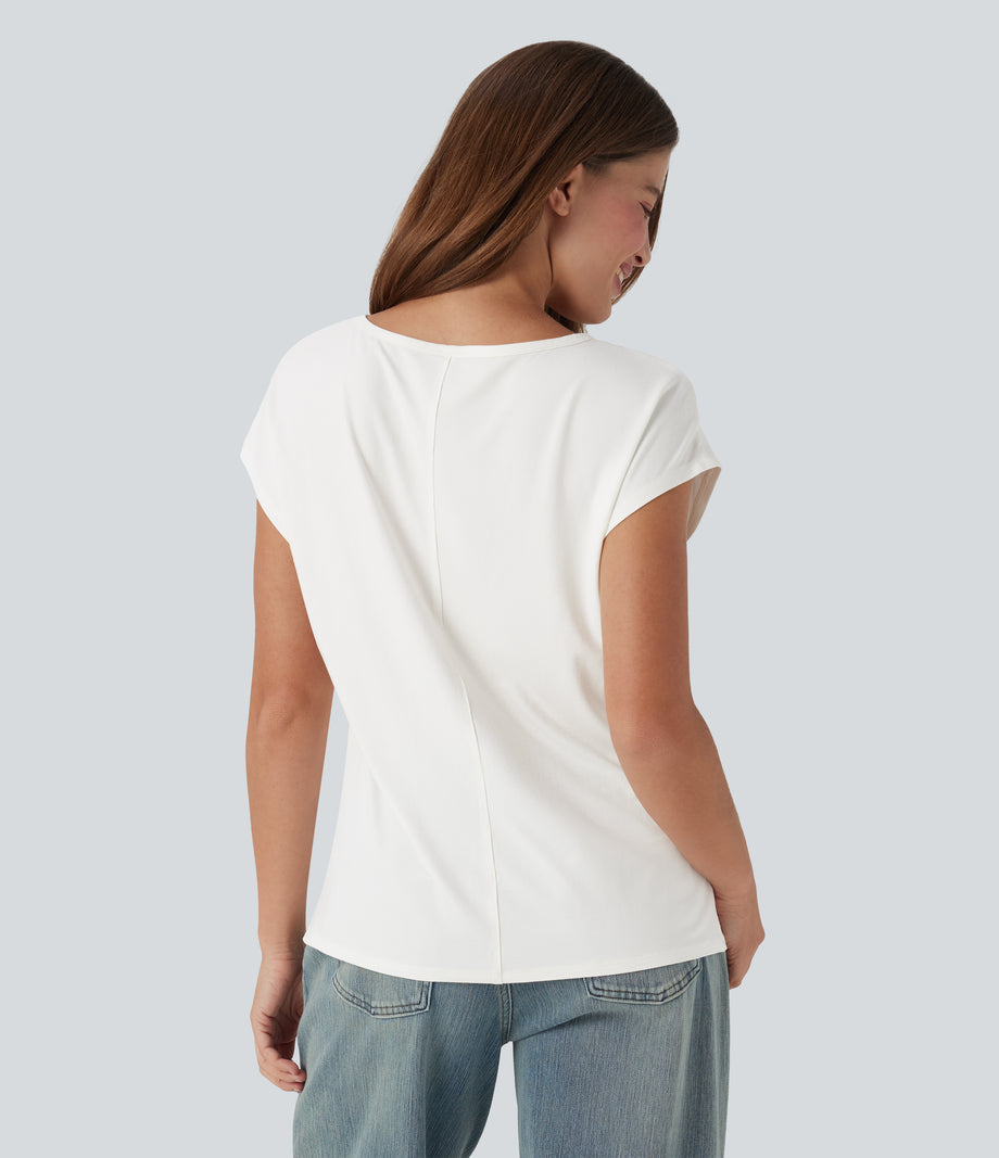 V Neck Short Sleeve Casual T-Shirt - White