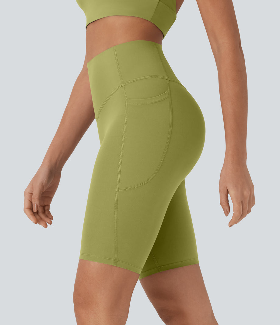 Halara UltraSculpt™ High Waisted Tummy Control Pocket Shaping Training Biker Shorts 9'' - Moss
