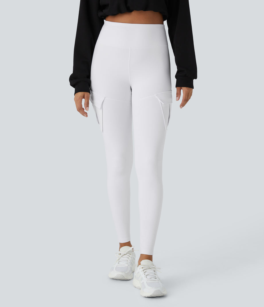 DayStretch High Waisted Cargo Pocket Skinny Yoga Leggings - White