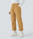 Mid Rise Zipper Pocket Corduroy Casual Pants - Amber Gold
