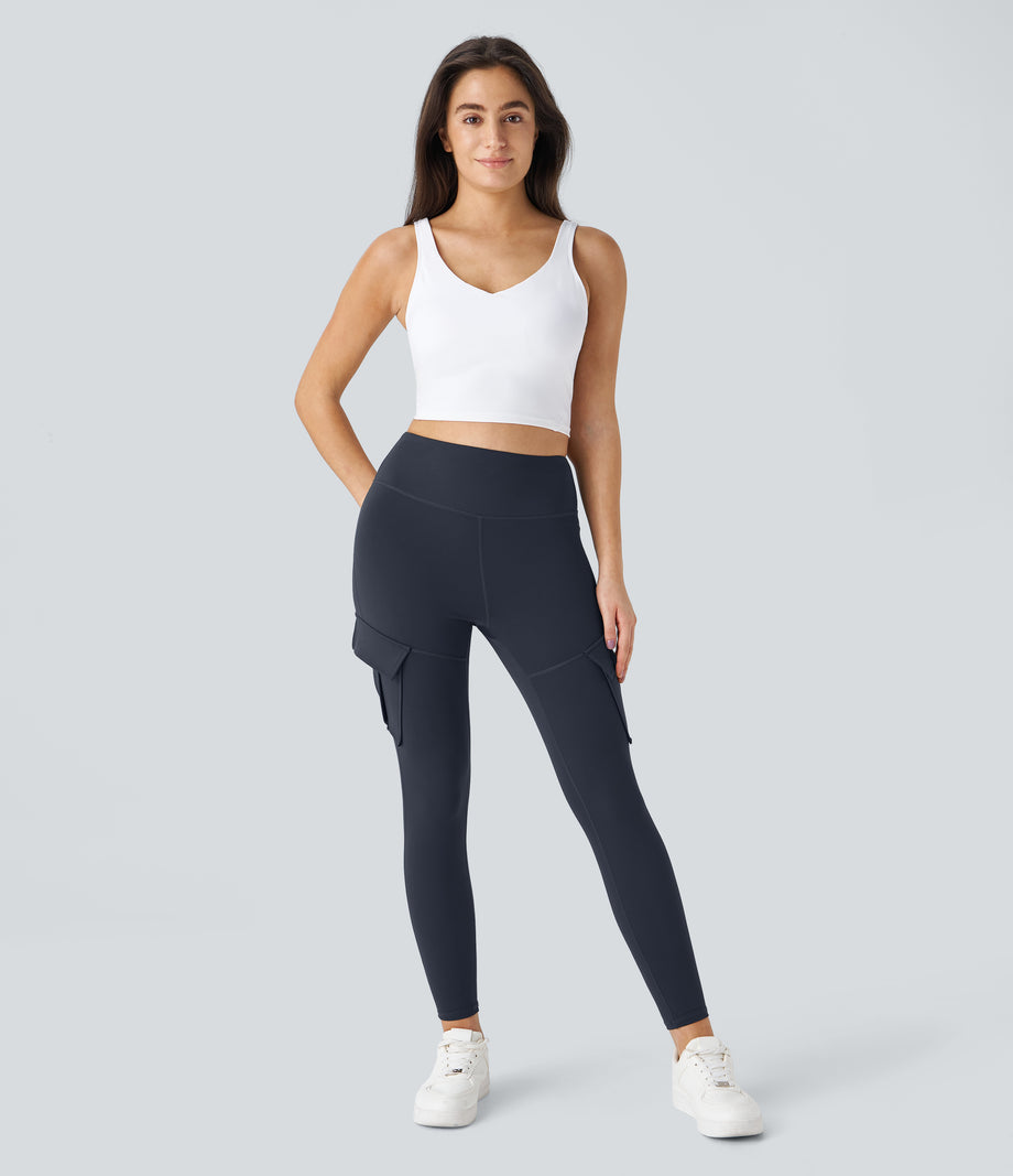 DayStretch High Waisted Cargo Pocket Skinny Yoga Leggings - Midnight Blue