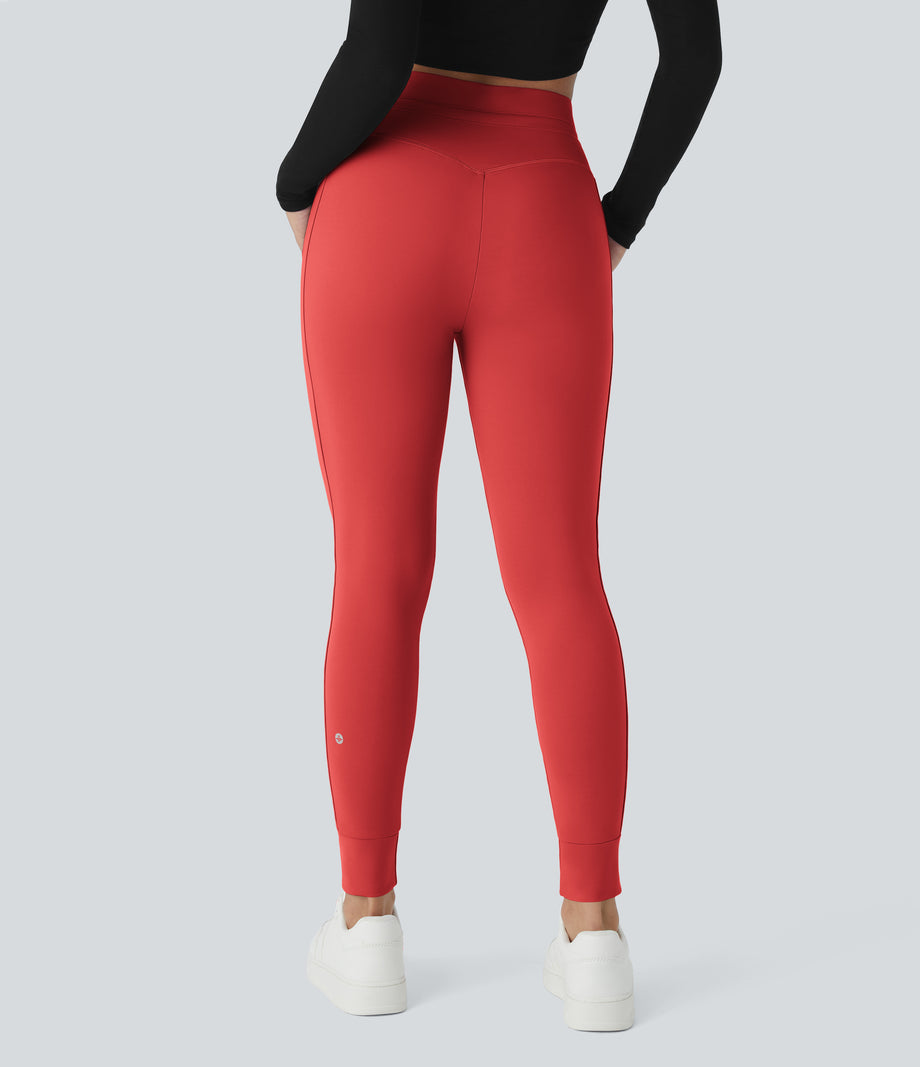 SoftlyZero™ Plush High Waisted Drawstring Pocket Plain Full Length Joggers - Poinsettia