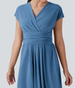 Breezeful™ V Neck Short Sleeve Pocket Tie Back Quick Dry Midi Casual Dress - Pacific Coast
