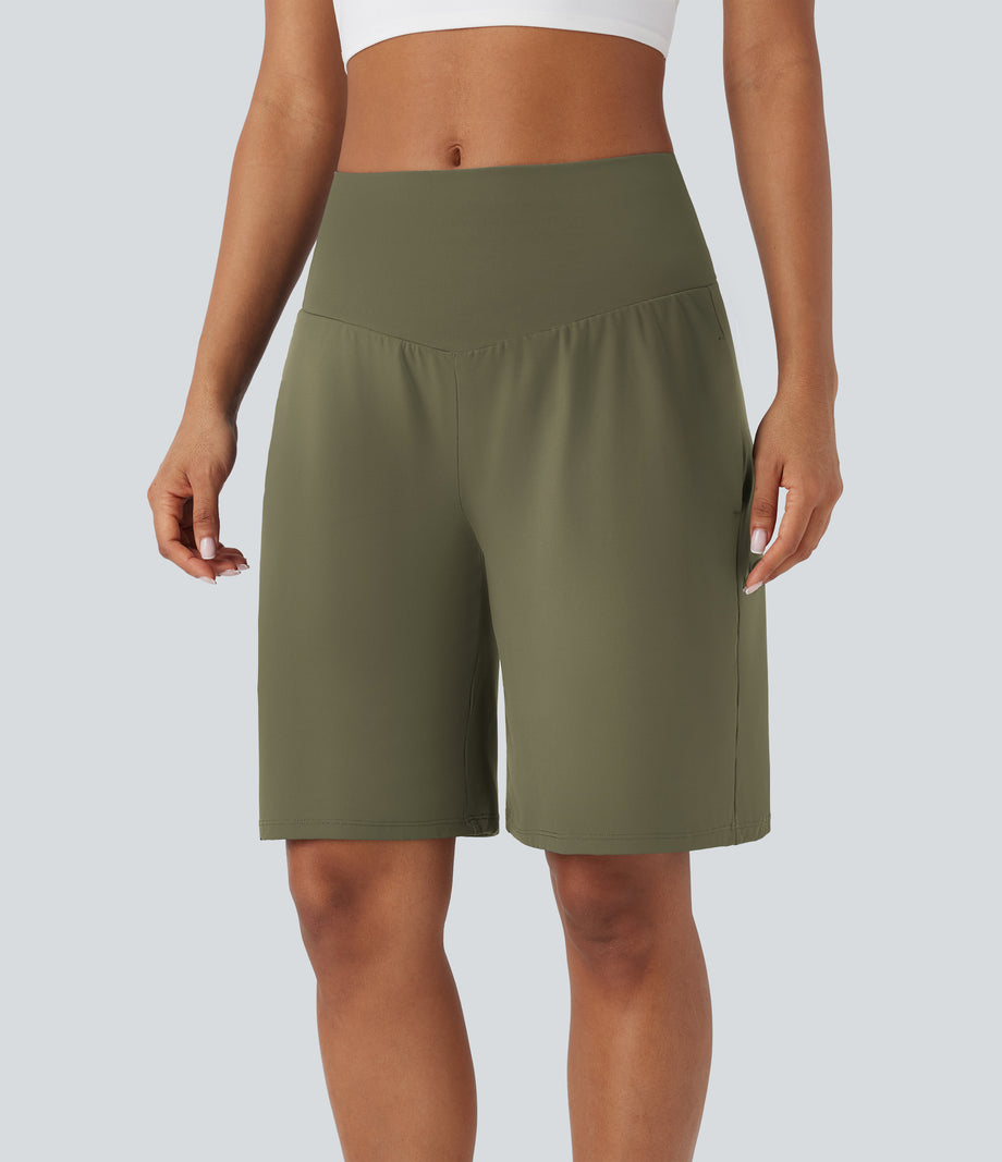 SoftlyZero™ Airy High Waisted Pockets Cool Touch Yoga Bermuda Shorts - Withered Green