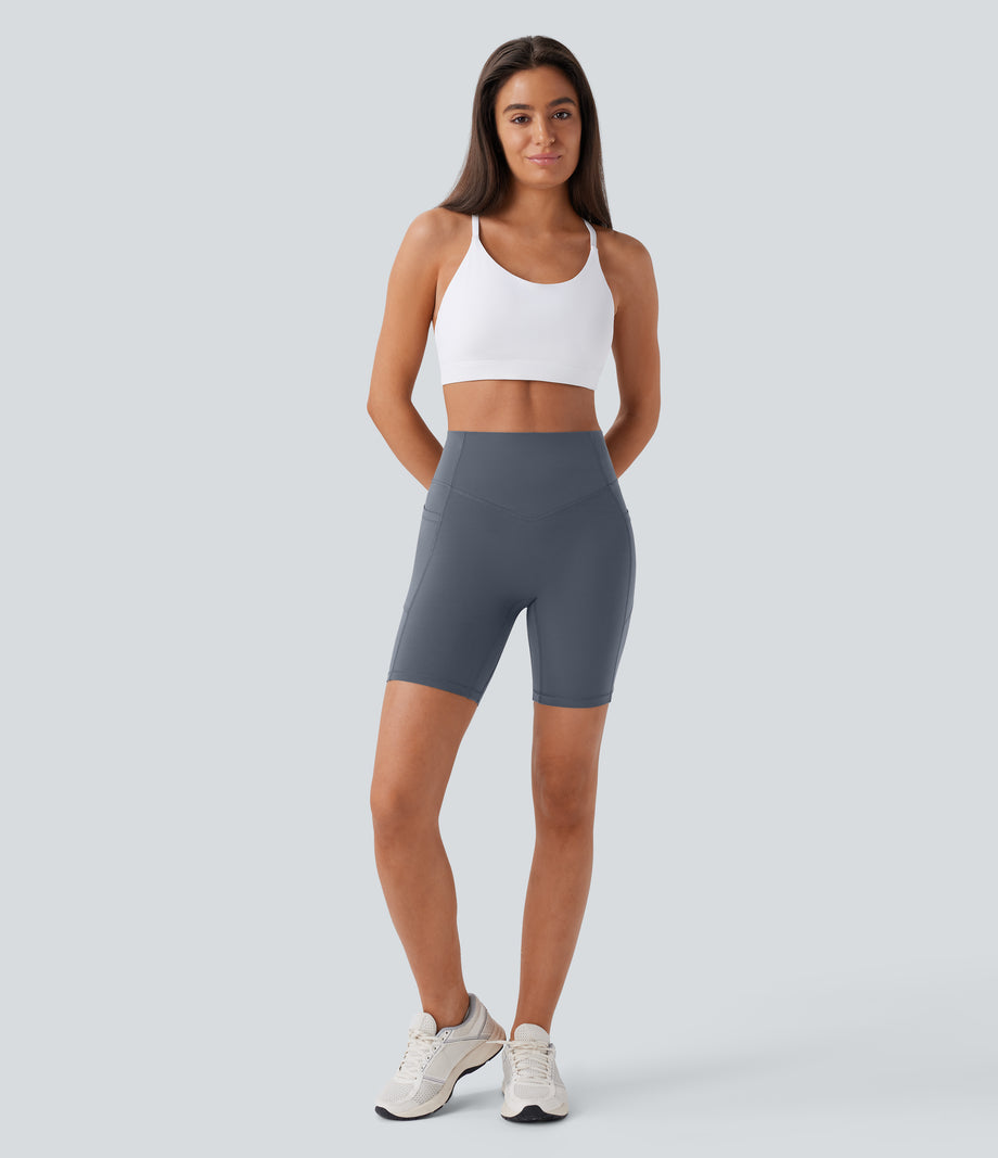 Halara UltraSculpt™ High Waisted Scrunch Butt Lifting Tummy Control Side Pocket Shaping Workout Biker Shorts 7'' - Silent Blue