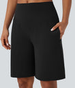 SoftlyZero™ Airy High Waisted Pockets Cool Touch Yoga Bermuda Shorts - Black