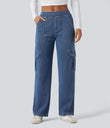 Halara Flex™ Mid Rise Pockets Straight Leg Casual Cargo Jeans - Light Floral Blue Denim
