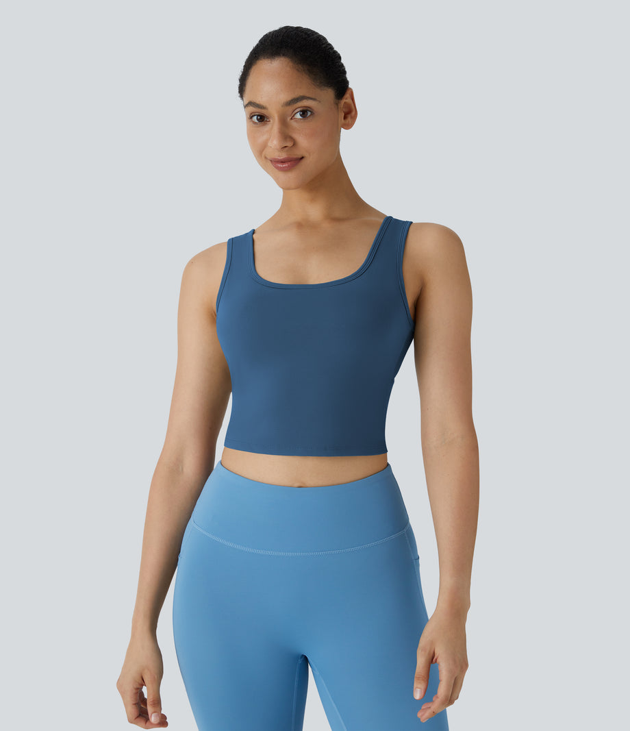U Neck Crossover Barre Ballet Dance Tank Top A-D Cups - Electric Blue