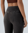 Halara Flex™ High Waisted Crossover Pocket Washed Casual Jeans - Hemp Rope Black Denim