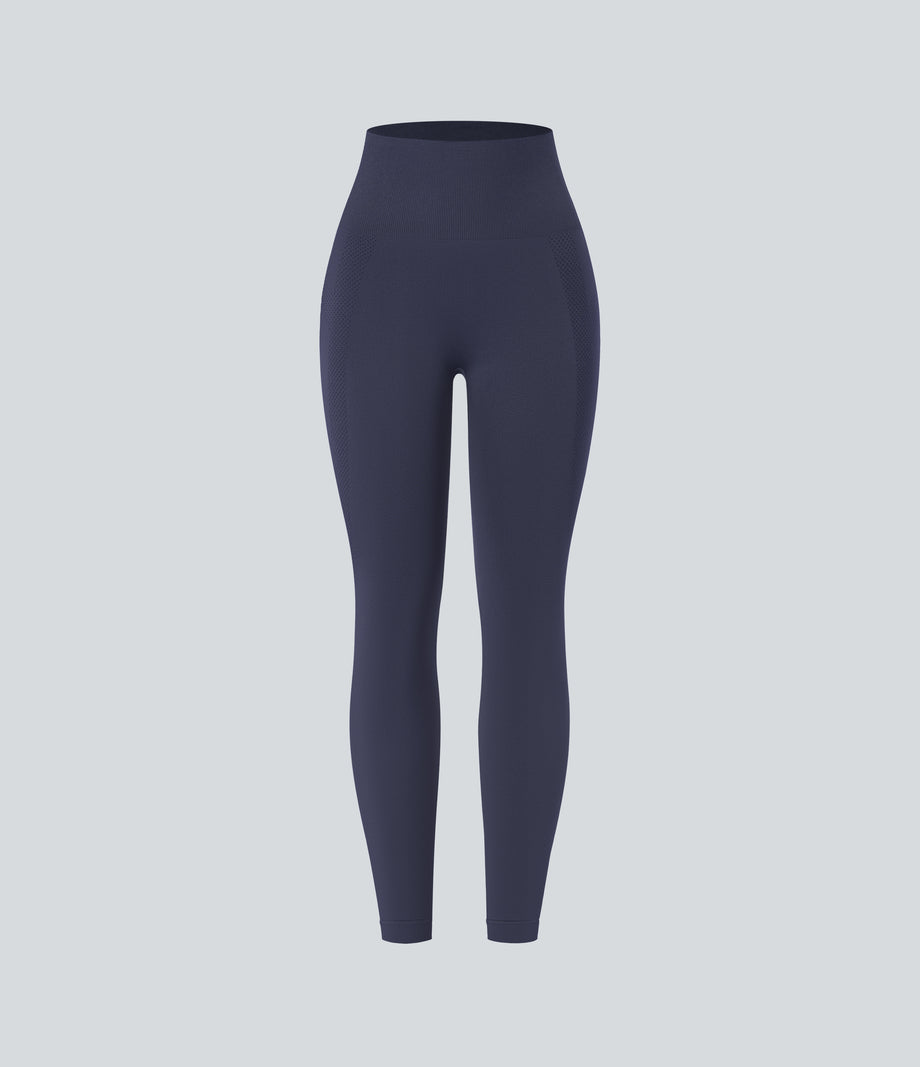 OneForm Seamless Flow High Waisted Ruched 7/8 Yoga Leggings - Peacoat