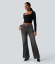 Halara Flex™ Low Rise Flare Washed Casual Jeans with Pockets - Cool Gray Denim