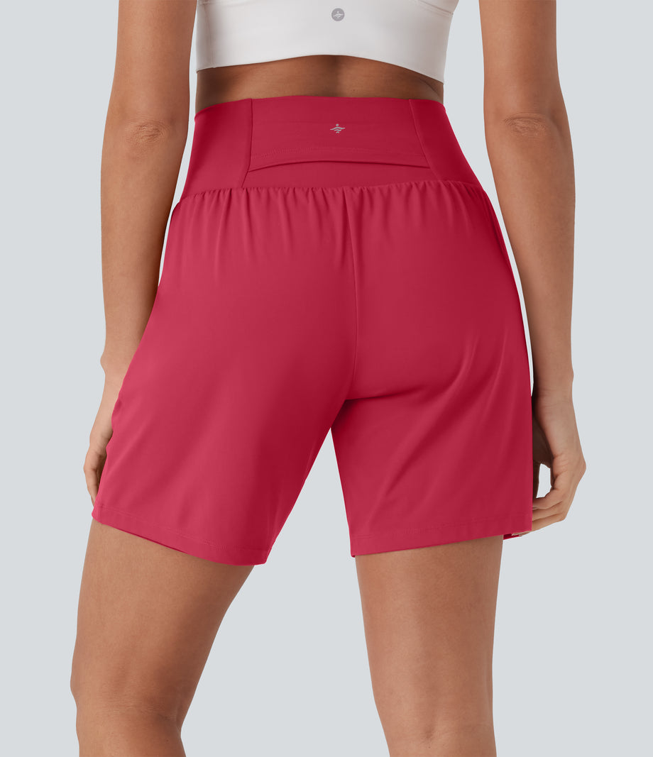 SoftlyZero™ Airy Super High Waisted 2-in-1 Cool Touch Yoga Shorts 7" with Pockets - Winterberry