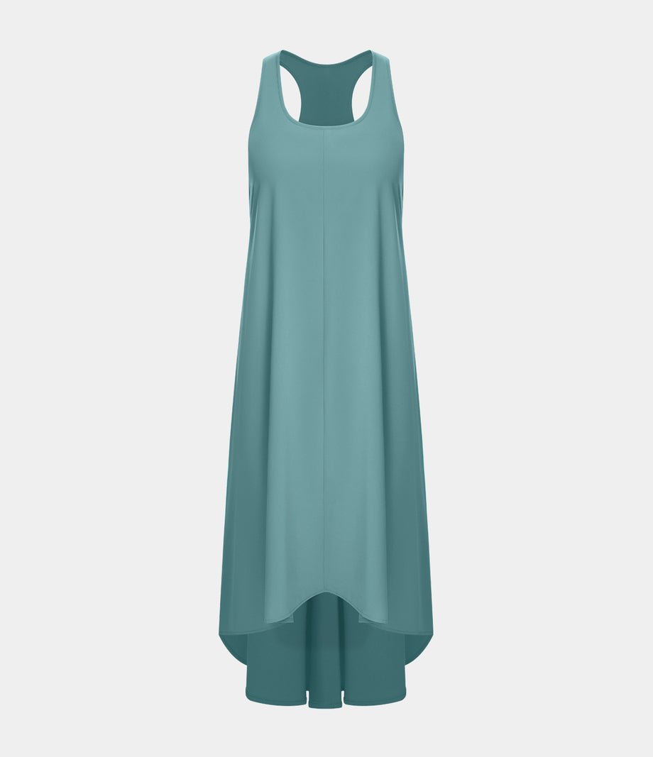Breezeful™ Backless Racerback Side Pocket High Low Flowy Midi Quick Dry Casual Dress - Stone Blue