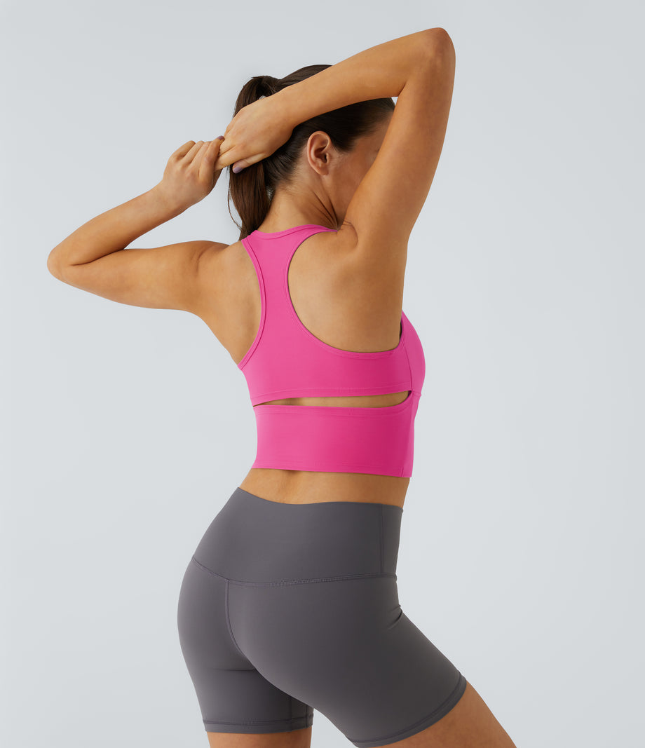 SoftlyZero™ Plush U Neck Racerback Cut Out Cropped Yoga Tank Top - Fuchsia Purple
