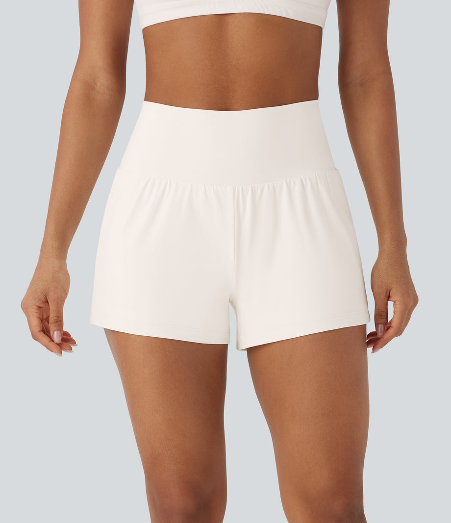 SoftlyZero™ Airy Super High Waisted 2-in-1 Cool Touch Yoga Shorts with Pockets - Egret