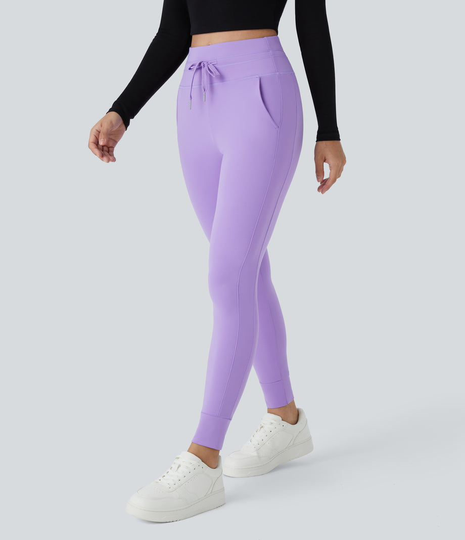SoftlyZero™ Plush High Waisted Drawstring Pocket Plain Full Length Joggers - Paisley Purple