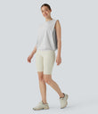 Round Neck Ruched Cool Touch Yoga Tank Top-UPF50+ - Nimbus Cloud