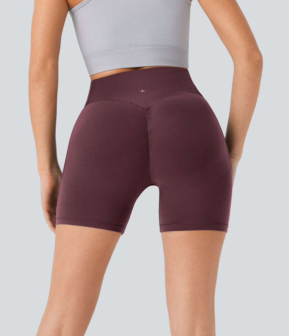 Halara UltraSculpt™ High Waisted Scrunch Butt Lifting Tummy Control Pocket Shaping Workout Biker Shorts 5'' - Evening Red