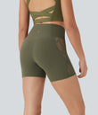 SoftlyZero™ High Waisted Crossover Contrast Lace Pocket Yoga Biker Shorts 5''-UPF50+ - Grass Grey Green