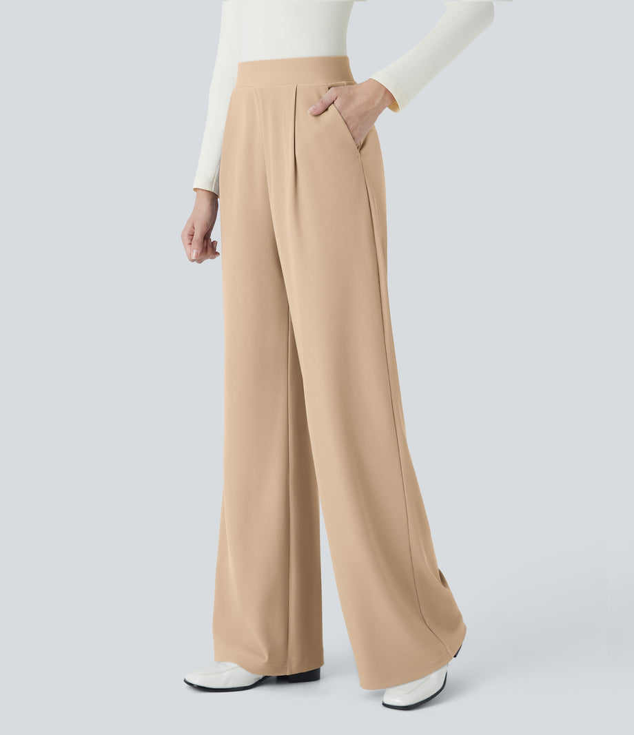 Halara Flex™ High Waisted Body Sculpt Waist-Slimming Pocket Wide Leg Micro Waffle Work Pants - Mellow Buff