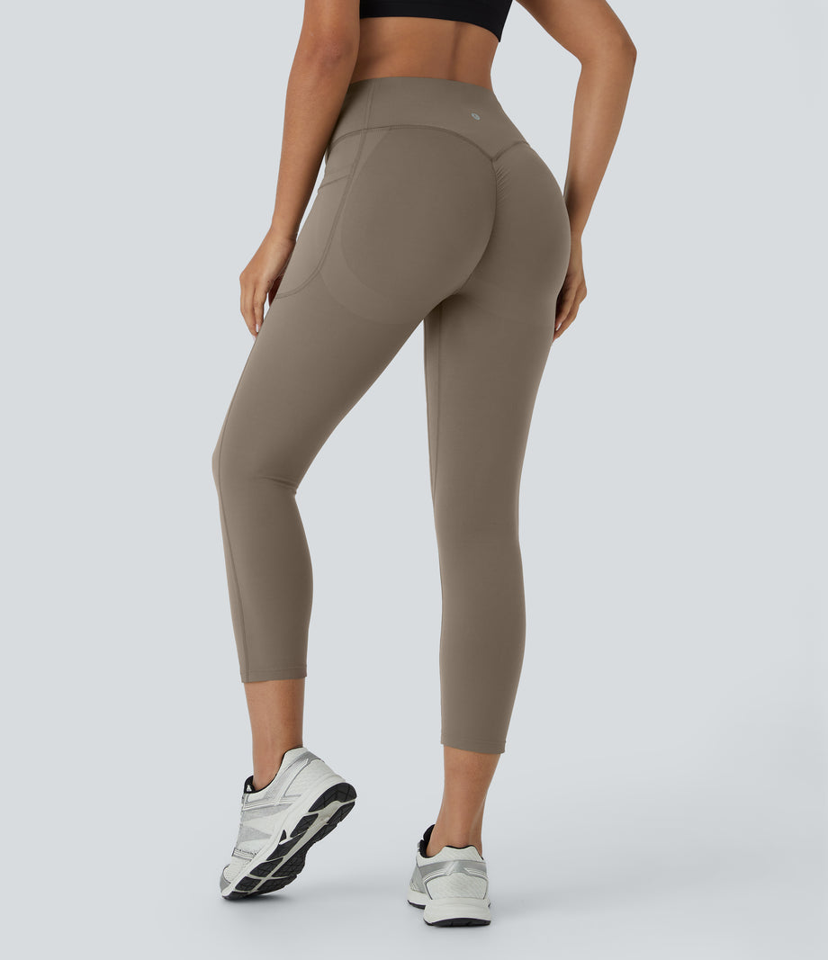 Halara UltraSculpt™ High Waisted Scrunch Butt Lifting Tummy Control Pocket Shaping Capri Training Leggings - Dawn Brown