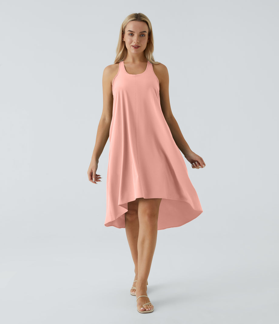 Breezeful™ Backless Racerback Side Pocket High Low Flowy Midi Quick Dry Casual Dress - Blossom