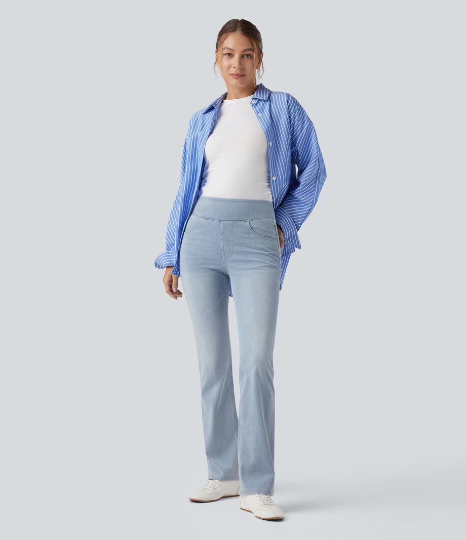 Halara Flex™ High Waisted Pockets Washed Casual Bootcut Jeans - Ice Water Denim