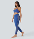 SoftlyZero™ High Waisted Crossover Contrast Lace Pocket Yoga Leggings-UPF50+ - Beaucoup Blue