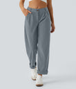 Mid Rise Zipper Pocket Corduroy Casual Pants - Blue Flower Gray