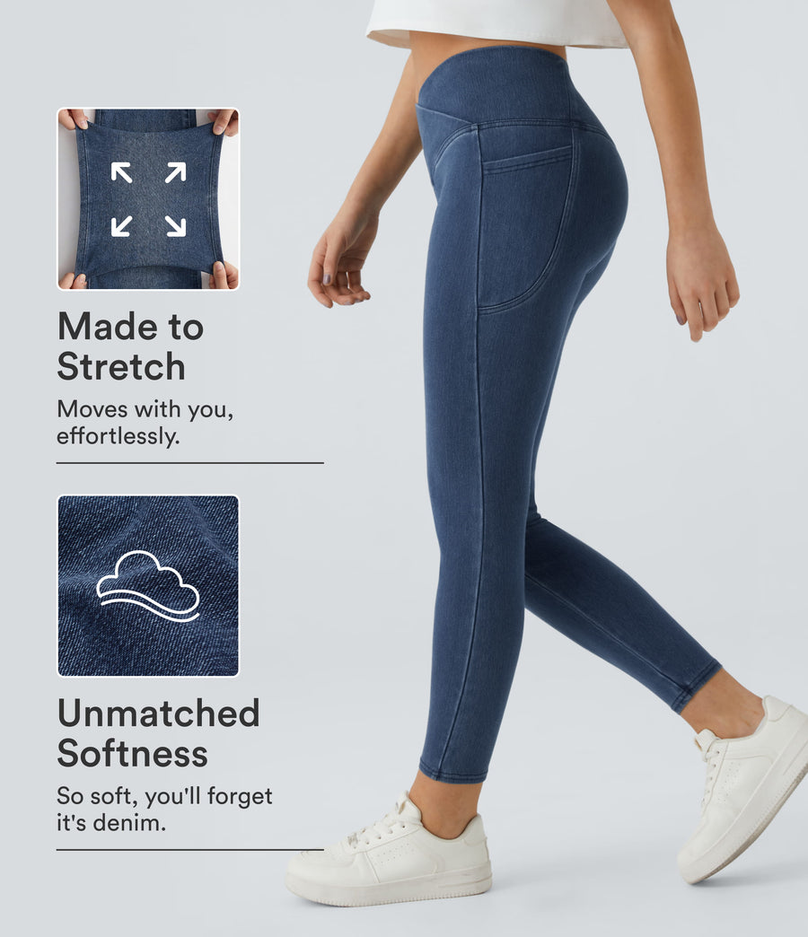 Celeste L'Amour Flex™ Crossover Pocket Washed Denim Work Leggings