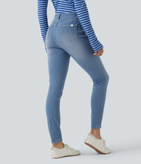 Halara Flex™ High Waisted Casual Skinny Jeans with Pockets - Powder Blue Denim