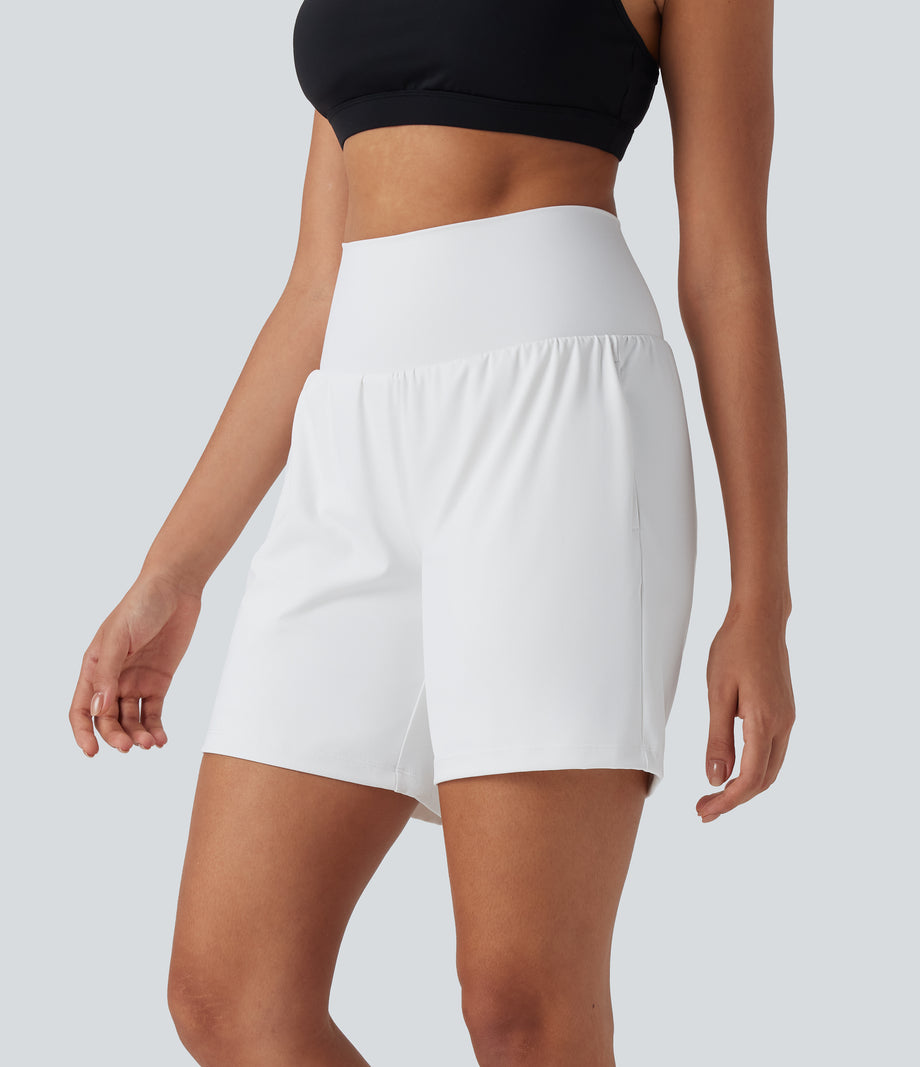 SoftlyZero™ Airy Super High Waisted 2-in-1 Cool Touch Yoga Shorts 7" with Pockets - White
